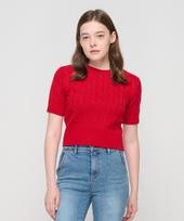 Road Road Cable Knit Short Sleeve Crop Knit (Red) Red/Free