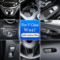 Anglies pluošto automobilio durų, vairo, multimedijos, pavarų svirties panelės lipdukas Mercedes Benz V klasės W447 V260 15-20 interjero aksesuarui 12