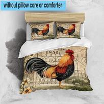 Rooster In Vintage Garden 3pcs Bedding,Including 1pc Duvet Cover And 2pcs Pillowcases Perfect for Christmas,Ideal for Bedroom, Dormitory 135cm*200cm