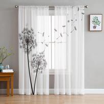 Juodos ir baltos kiaulpienės tiulio užuolaidos gyvenamojo kambario dekoravimui Šiuolaikinės šifono permatomos virtuvės užuolaidos 135W x 114H(cm)