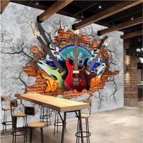 Tapetai 3D freskos Gitara Rokenas Plytų Sienos KTV Fono Sienos Muzika Mados Tendencija Baro Sienos Popierius 200 cm(W) x 140 cm(H) brown
