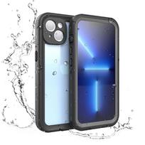IP68 atsparus vandeniui dėklas IPhone 16 MAX 15 14 Pro 13 12 Mini 11 XS XR 8 7 14 Plus, nardymo dangtelis, plaukimo, lauko, smūgiams atspari šarvuota apsauga For iPhone 14 juoda