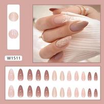 Nude Light Coffee Temperament White Almond Nail Leaf Glitter Nail Piece Round Head Wearing Nail Nails