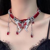 Red Velvet Butterfly Tassel Necklace, Women's Sweet And Cool Temperament, Fashionable And Luxurious Design, Collarbone Chain One Size raudona