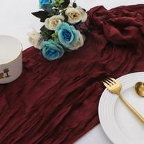 Bohemian Dreamy Bali Yarn Crepe Pleated Table Runner Tablecloth 50x50cm vyno raudonos spalvos