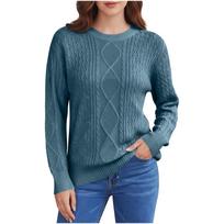 Women's Oversized Long-Sleeve Knit Sweater Casual Vintage Cable-Knit Pullover XL mėlyna