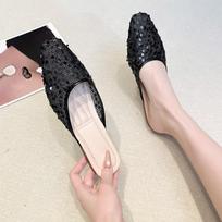 Fashion Woman's Summer New Pointed Toe Flat Sole Mesh Slippers Soft Sole Non Slip Lightweight Home Slipper Outdoor Bling Half Slippers 35 juoda