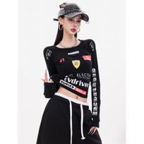 American Spicy Girl Printed Long Sleeve Slim Fit Motorcycle-Style T-Shirt Small juoda