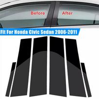 Automobilių lipdukų statramsčių stulpeliai durų apdailos dangteliai Dekoratyviniai priedai 2007 2008 2009 2010 6vnt Honda Civic 2006-2011 m. juoda