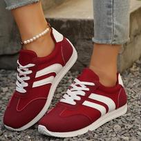Women's Casual Sports Shoes - Rubber Sole, Geometric Pattern, Low Cut Lace Up Design, Suitable for Wearing All Seass 35 raudona