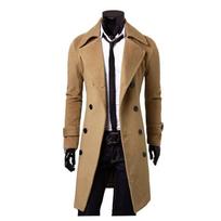 Men's Slim Jacket Double-breasted Extra Long Slit Windbreaker Men's Woolen Coat M