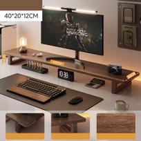 Medinis monitoriaus stovas-paaukštinimas Kompiuterių stovai Solidžios medienos stalviršio organizatoriaus stovas Kompiuteriui, nešiojamam kompiuteriui, PC, televizoriui 40*20*12cm ruda
