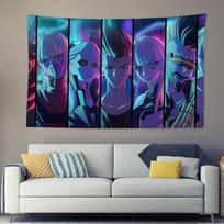 Cyberpunk Edgerunners Tapestry David  Lucy Night City Scene Print Neon Cyberpunk Anime Wall Hanging for Bedroom  Gaming Decor 74x94cm(29x37in) blue