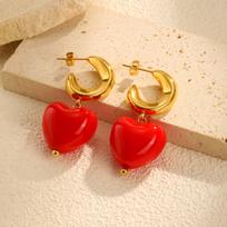 Trendy Geometric Acrylic Red Love Heart Drop Earrings for Women, Stainless Steel Personality Large Earrings Vintage Jewelry Gift