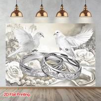 2D Elegant Wedding Backdrop with White Doves, Silver Rings and Pearls 47.2x31.5inch/120*80cm