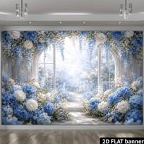 2D Floral Wedding Backdrop, Blue Hydrangea & White Flowers Party Background 47.2x31.5inch/120*80cm