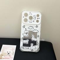 Cartoon Phone Case for Apple iPhone 13/14/15 Pro Max: Line Cat & Dog Design with Card Holder iPhone 16 Pro