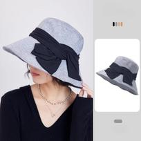 USPOP Elegant Wide Brim Cotton Linen Bucket Hat for Women Summer Sun Hat with Bow Foldable UV Protection Beach Hat 56-58cm pilka spalva