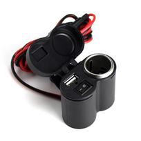 Motorcycle USB Charger Cigarette Lighter Socket Motorbike Handlebar Power Adapter with Switch Waterproof For Phone Navigation Black Button
