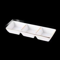 Gold Rim Ceramic Three-Compartment Sauce Dish