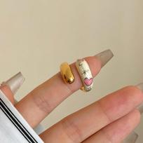 Trendy Irregular Heart Open Ring Bow Finger Ring Accessory Colorful Oil Drip Ring  Daily Wear Style C