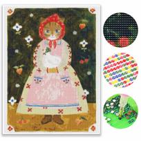 Diamond painting kit cat girl in bonnet full diamond round mosaic handmade. home decoration gift Round 20x30cm