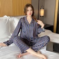 Women's pajamas set pajamas 2-piece set airy soft casual printed pajamas L mėlyna