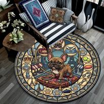 French Bulldog Glass Round Area Rug Under Office Chairs Bedroom Living Room Home Decor 80cm x 80cm