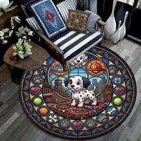 Glass Dalmatian Cityscape Round Area Rug Under Office Chairs Bedroom Living Room Home Decor 80cm x 80cm