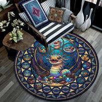 Underwater Fantasy Creature Round Area Rug Under Office Chairs Bedroom Living Room Home Decor 80cm x 80cm