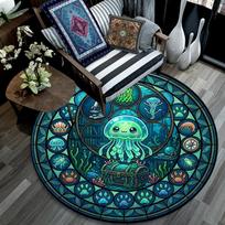 Oceanic Treasures Science Round Area Rug Under Office Chairs Bedroom Living Room Home Decor 80cm x 80cm