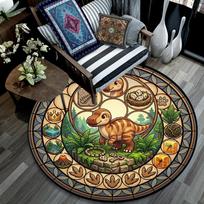 Dinosaur Kingdom Glass Round Area Rug Under Office Chairs Bedroom Living Room Home Decor 80cm x 80cm