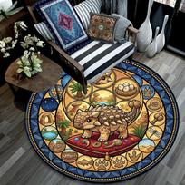 Prehistoric Glass Round Area Rug Under Office Chairs Bedroom Living Room Home Decor 80cm x 80cm