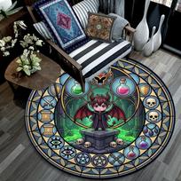 Fantasy Demon Glass Round Area Rug Under Office Chairs Bedroom Living Room Home Decor 80cm x 80cm