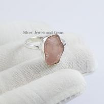 Natural Raw Rose Quartz Ring, Handmade 925 Sterling Silver Ring, Birthday Ring, Capricorn Birthstone, Pink Gemstone Ring 12.5