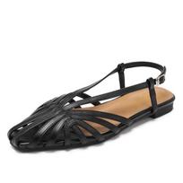 Moteriškos vasarinės pintos basutės su dirželiais, uždaru priekiu, slingback, čiurnos dirželiu, pintos plokščiapadės basutės, žemi blokinių kulnų vaikščiojimo batai, laisvalaikio suknelių batai, moteriški bateliai aukštu kulnu 36 juoda