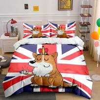 Royal Corgi Tea Bedding Set Bedding Duvet Cover Set Duvet Cover Pillowcases  (1 * Duvet Cover 2 * Pillowcases, without duvet insert) 135x200cm