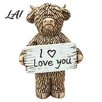 Valentine’s Day Gifts for Him Highland Cow Desktop Ornament Heartwarming Animal Figurine Resin Healing Home Decorations Statue with Confession