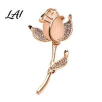 Daily Wear Pin Retro Cat Eyes Tulip Brooch Rhinestone Flower Decorative Lapel Clip for Women Sweater Cardigan Coat Suit Jewelry Accessories Brooch