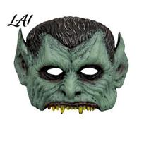 Creepy Halloween Costume Accessory Green Vampire Mask Half Face Mask with Pointy Ears & Sharp Teeth Retro Scary Distressed Party Lightweight PU Foam
