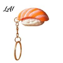 Food Texture Keychain Pendant Simulated Salmon Sushi Stress Relief Toy with Hanging Commuter Chain 3D Printed Ornament for Backpack School Bag