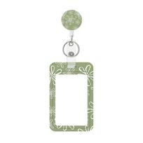 Chrysanthemum Retractable Badge Reel with Epoxy Badge Clip and Lanyard ID Card Holder - Workplace Accessory for one size žalia