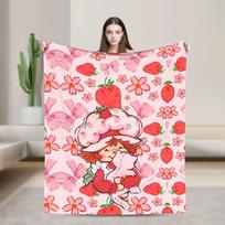 Strawberry Shortcakes Fruit Cute Super Soft Blankets Travel Plush Throw Blanket Street Trend Home Decor Bedspread Sofa Bed Cover Size: 75*100cm, Weight: 230 GSM