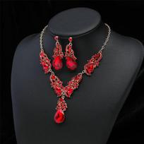 Crystal Water Drop Necklace Earrings Set Shining Women's Necklace  Jewelry Gifts raudona