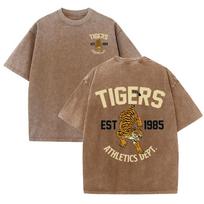 Tigers Est 1985 Sport Print Washed Women T-Shirt Summer Casual Retro T Shirts Snow Wash Tee Top Loose Unisex Retro Streetwear S įvairiaspalvis