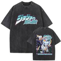 Washed Vintage Anime JoJo Bizarre Adventure Weather Report Double Sided Print T Shirt Men Women Cartoon Retro Oversized T-shirt S įvairiaspalvis