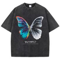 Women'S Cotton Washed T-Shirts All-Math Loose O-Neck Tees Butterfly Half Color Half Black And White Print Tops Summer Clothes S įvairiaspalvis