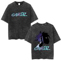 Washed Vintage Rock Band Gorillaz Face Graphic T-shirt Men Women Fashion Hip Hop Oversized T Shirt Men's Retro Gothic Streetwear S įvairiaspalvis