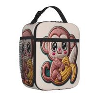 Bestselling Kawaii Monkey With Banana Embroidery Patch Rainbow Print Adult Lunch Bag Overnight Trip Lightweight Lunch Bag One Size