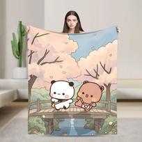 Funny Bubu Dudu Bear And Panda Blanket Multiple Sizes Super Soft and Warm Throw Blankets for Couch Sofa and Bed Size: 75*100cm, Weight: 230 GSM